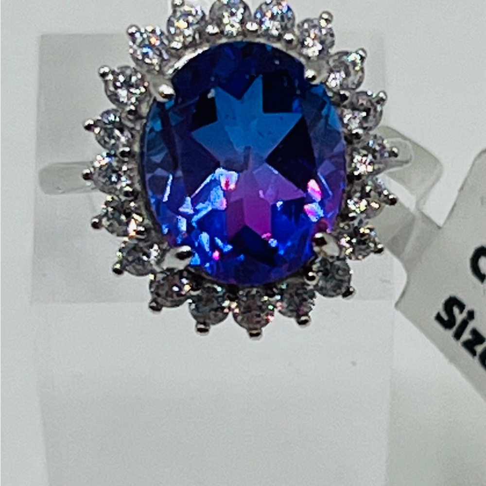 SPRING SALE! Midnight Fuschia Doublet Quartz Ring. S925. CZ halo around stone.